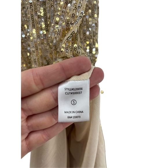 LaLaron Gold Cocktail Dress Small Sequin Evening Gala Slit‎ - Picture 4 of 12